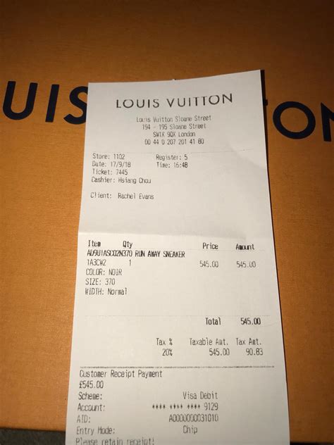 false Louis Vuitton receipt